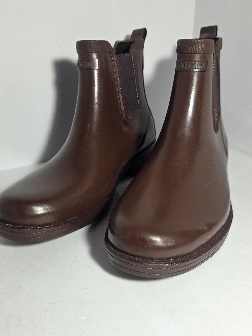 Aigle Carville Rubber Chelsea Boots Women’s 38 US 6.5 Brown Ankle Rain Wellies